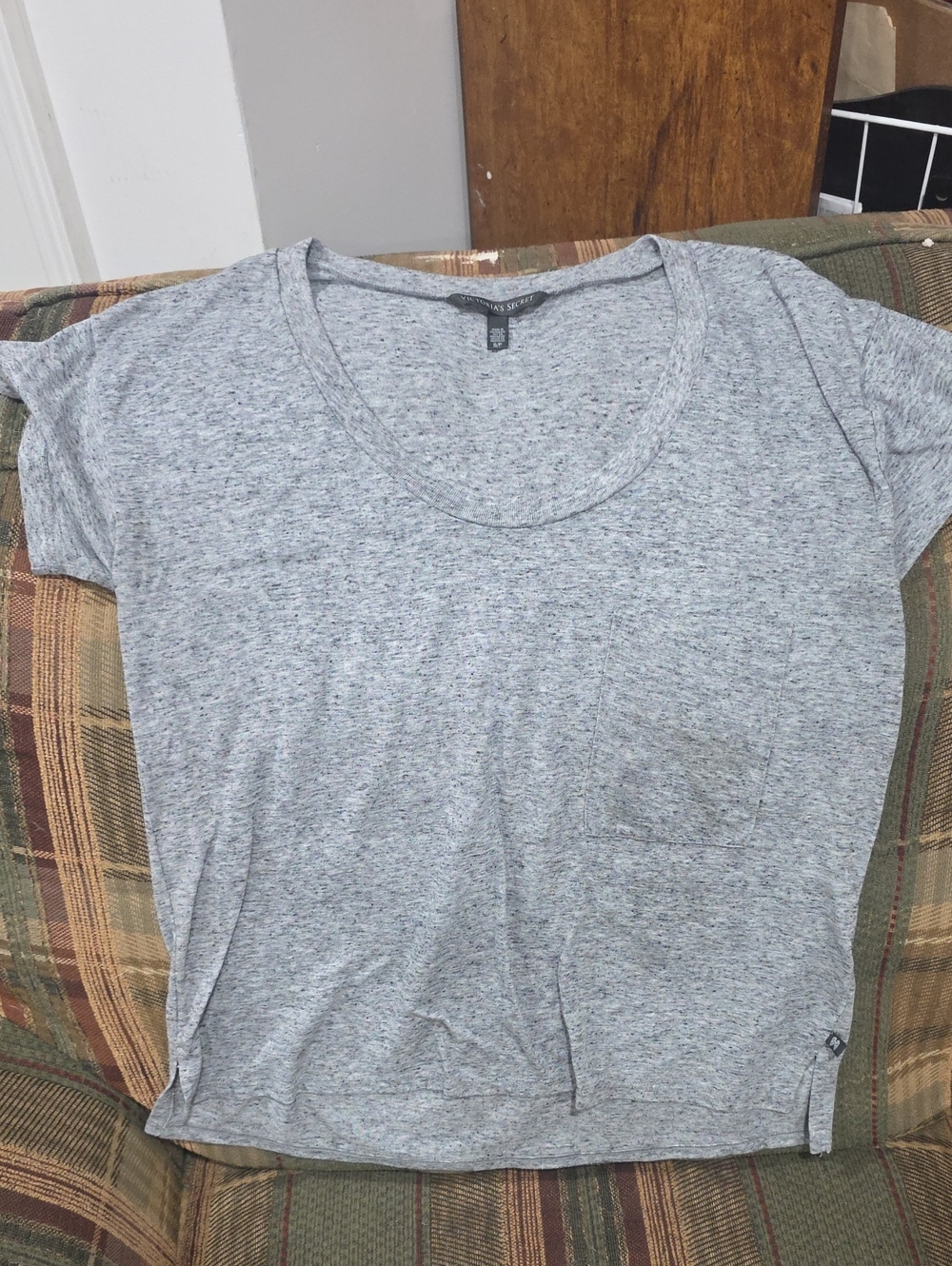 Victoria's Secret Light Gray Scoop Neck Pocket Tee